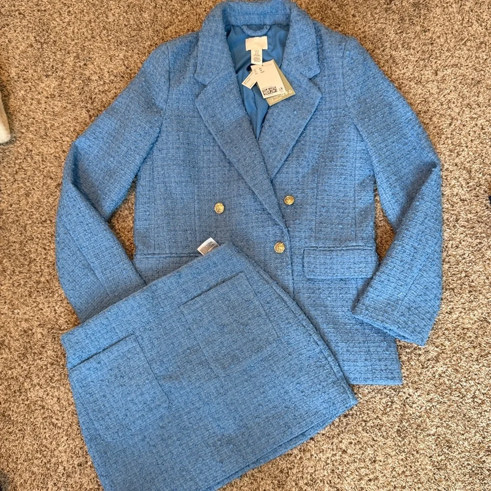 NWT Blue Tweed Blazer Skirt Set - Picture 1 of 6